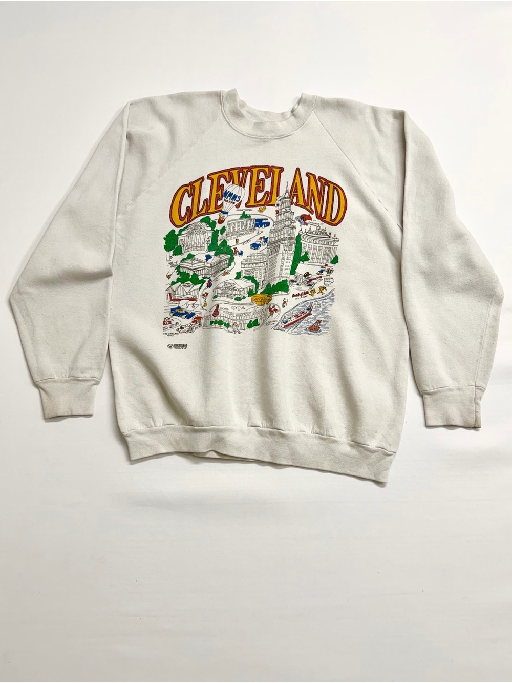 Fruit of the Loom Cleveland Crewneck Sweatshirt - White with Multicolor Graphic